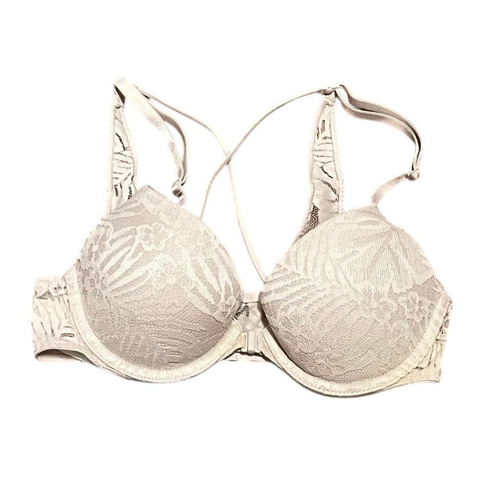 PINK Victoria's Secret Cream Lace Front Closure Push Up Bra, Size‎ 32A